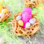 no bake birds nest cookies with peeps chicks and candy eggs