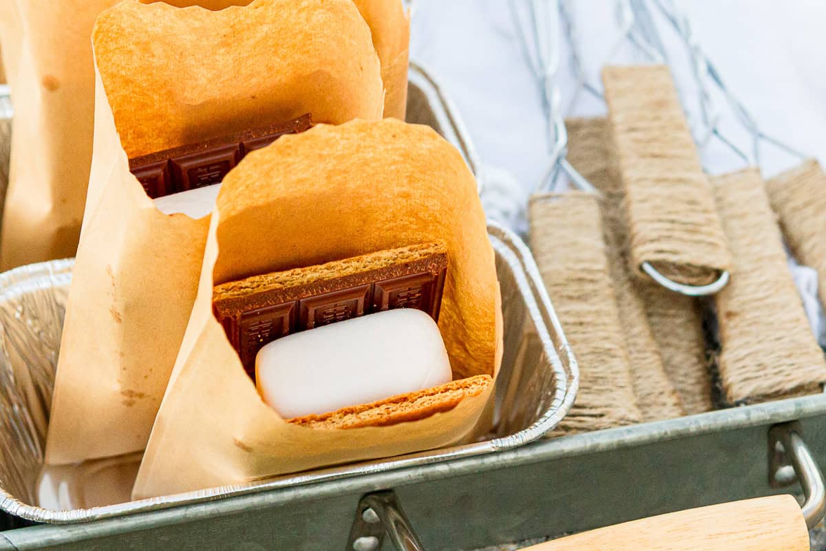 diy s'mores kits assembled to make s'mores inside