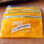 homemade pumpkin puree in ziploc bags for freezing