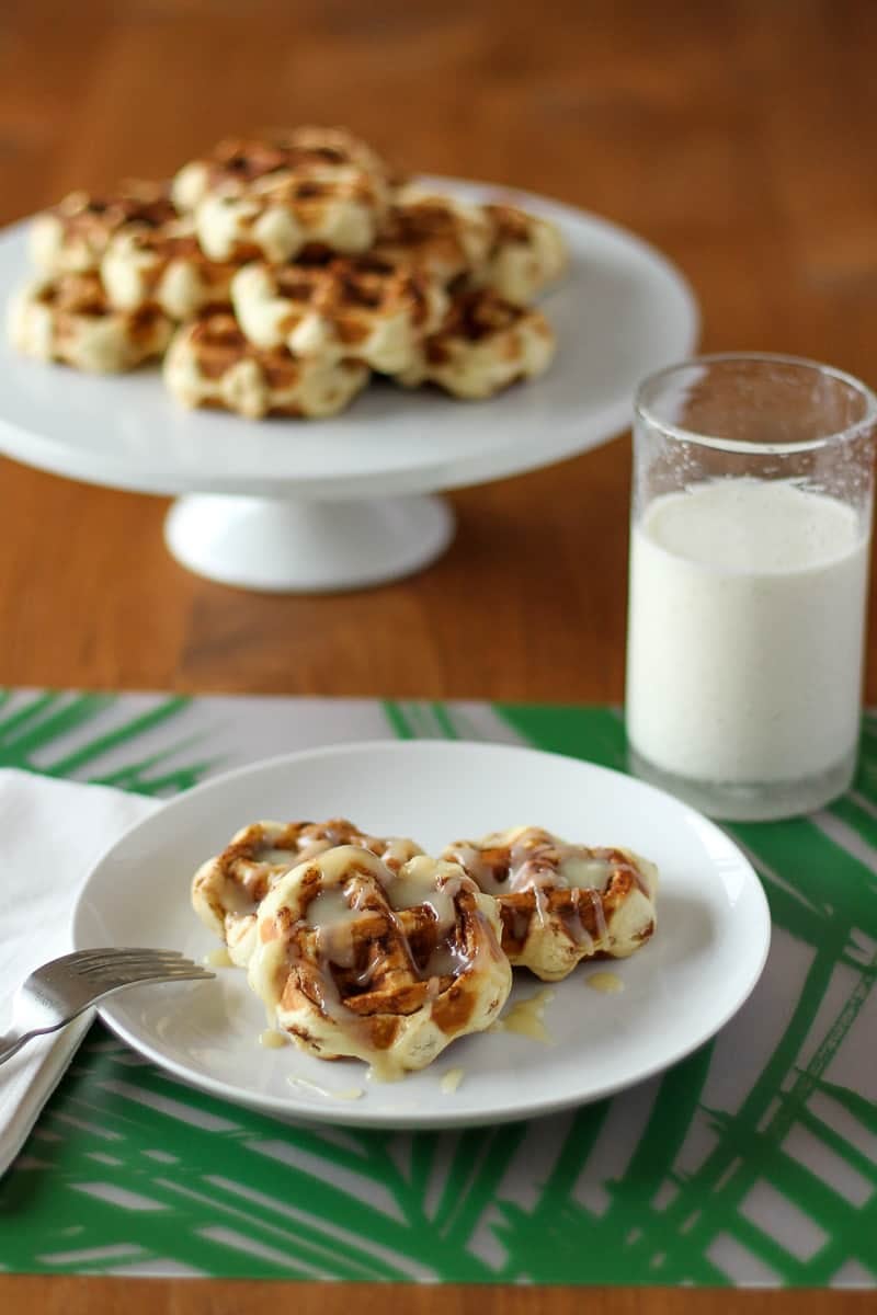 Cinnamon Roll Waffles with Cream Cheese Glaze