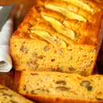 sliced mango bread recipe topped with fresh mango slices