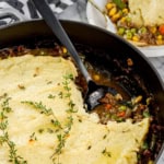 shepherd's pie recipe in a baking dish to use up leftover mashed potatoes