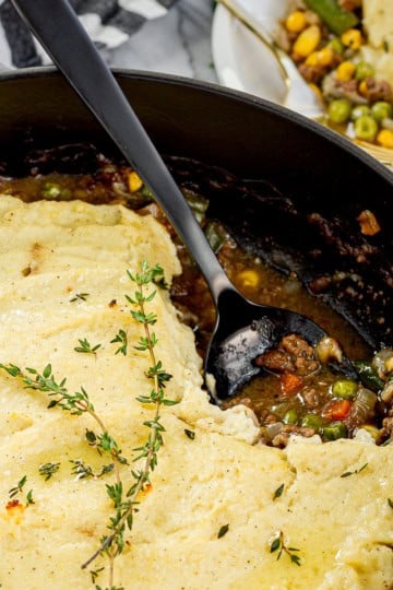 shepherd's pie recipe in a baking dish to use up leftover mashed potatoes