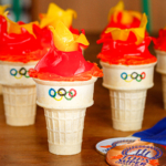 olympic torch cupcakes for olympic theme party