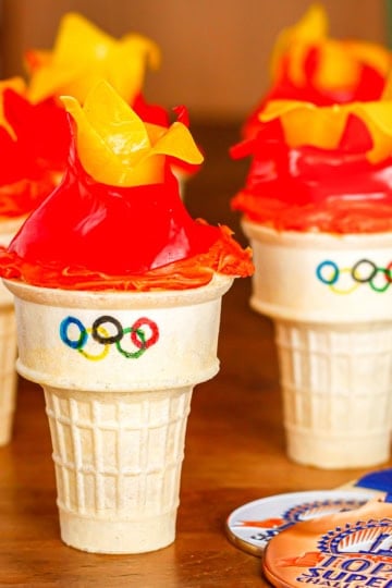 olympic torch cupcakes for olympic theme party with medals