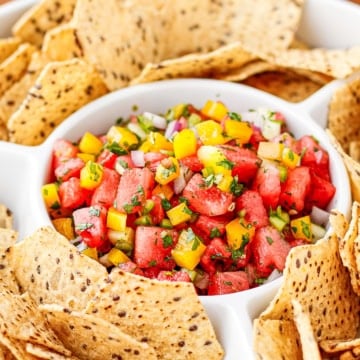 fresh watermelon salsa with tortilla chips