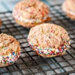 funfetti birthday cake cookies on a wire cooling rack