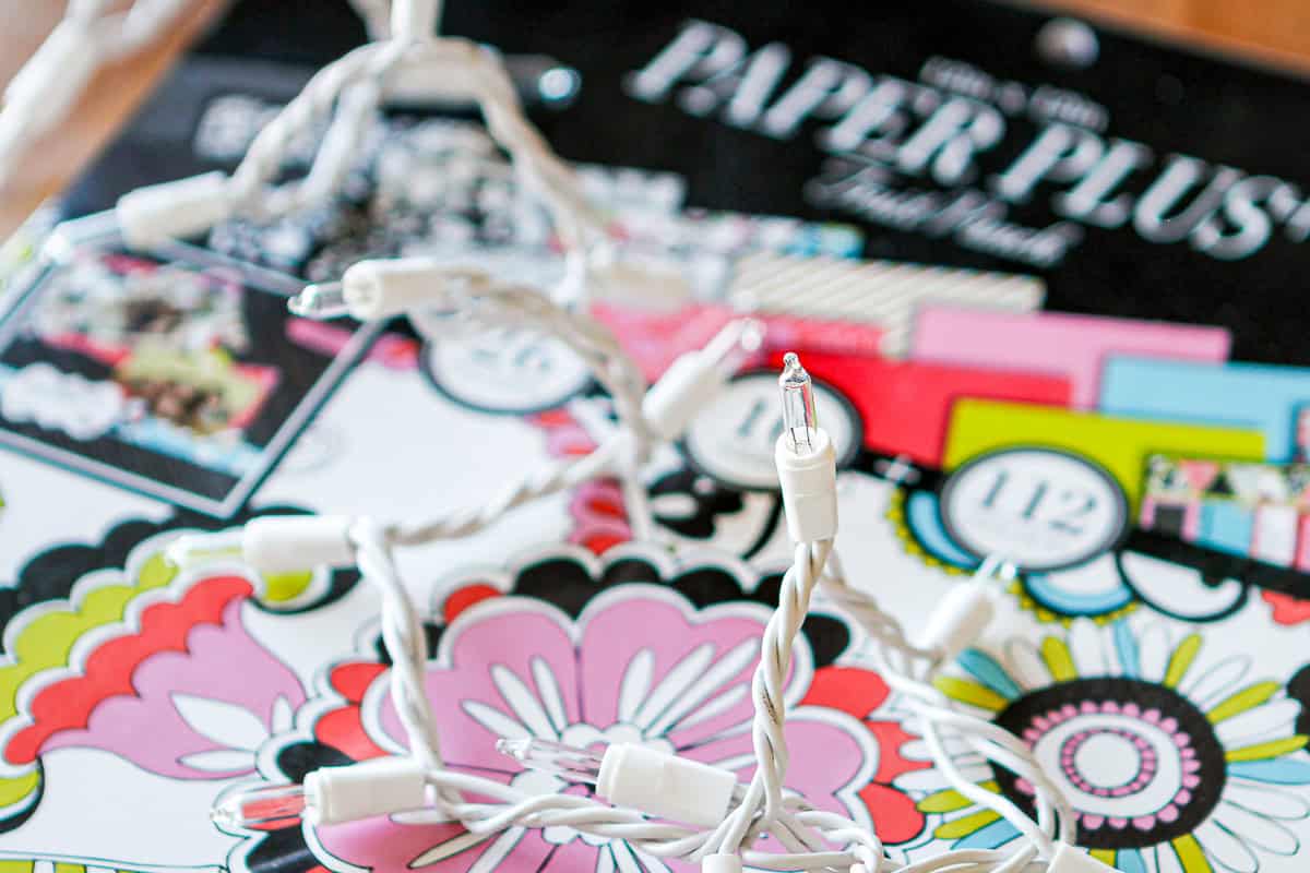 scrapbook paper and mini white lights strand supplies for chinese paper lanterns diy