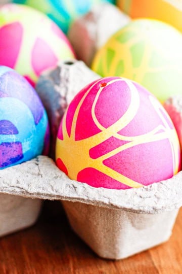 rubber cement eggs colored with gel food colors dye