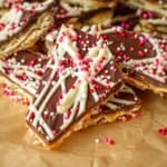 easy saltine cracker toffee recipe on brown parchment paper