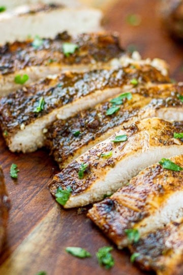 sliced balsamic grilled chicken made with a 4 ingredient chicken marinade