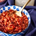 a crock pot baked beans recipe with bacon and brown sugar