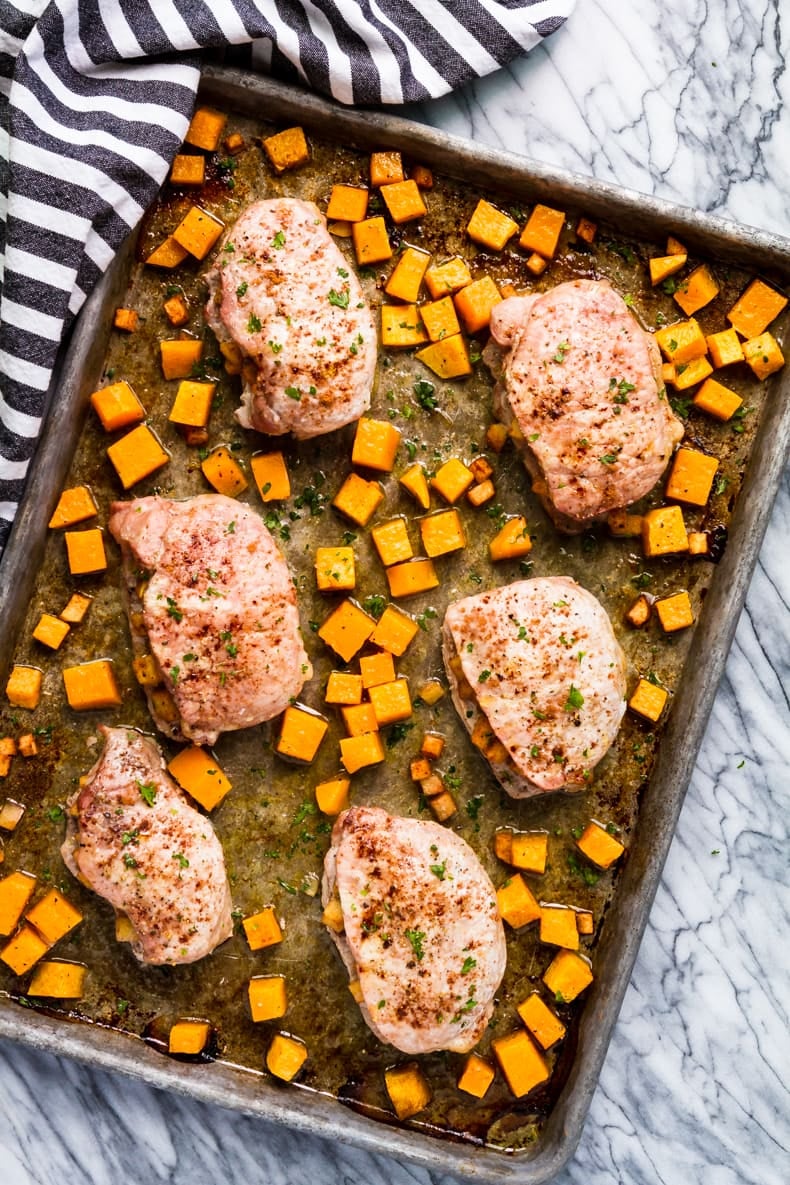 Sheet Pan Apple Stuffed Pork Chops + Butternut Squash – Unsophisticook