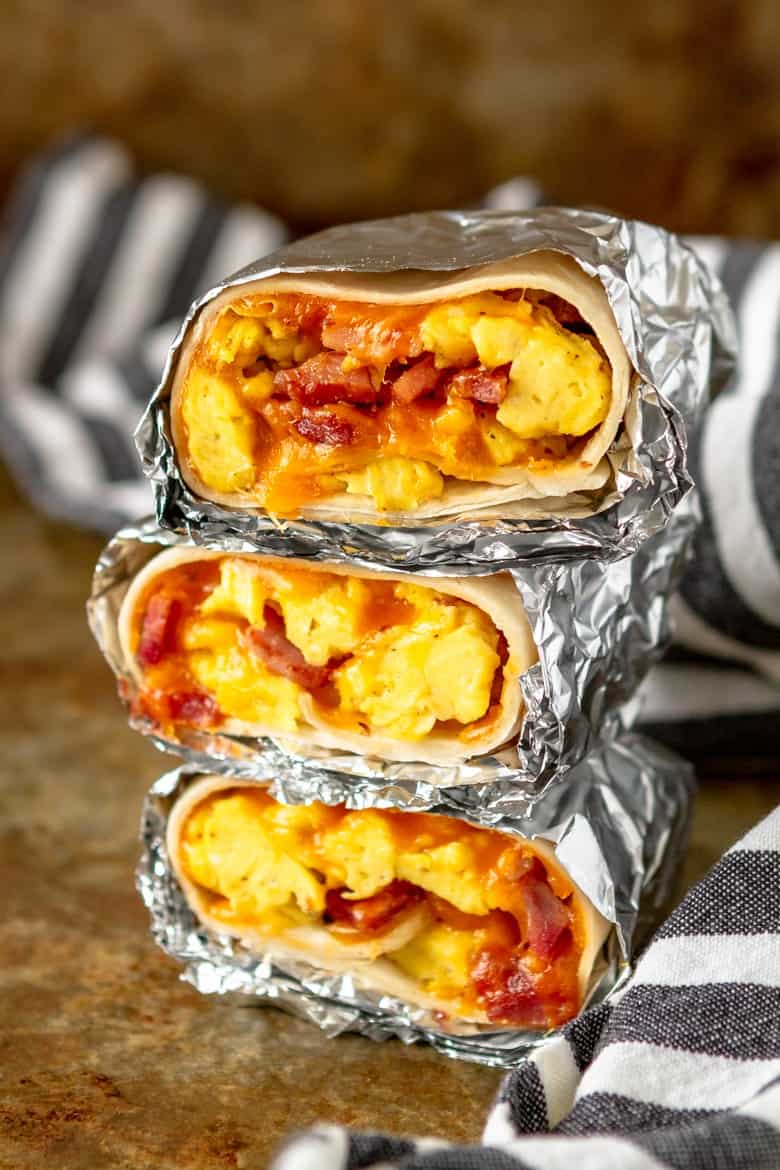 Simple and Easy Ham Egg & Cheese Freezer Breakfast Burritos