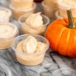 pumpkin pie pudding shots recipe in plastic cups with lids