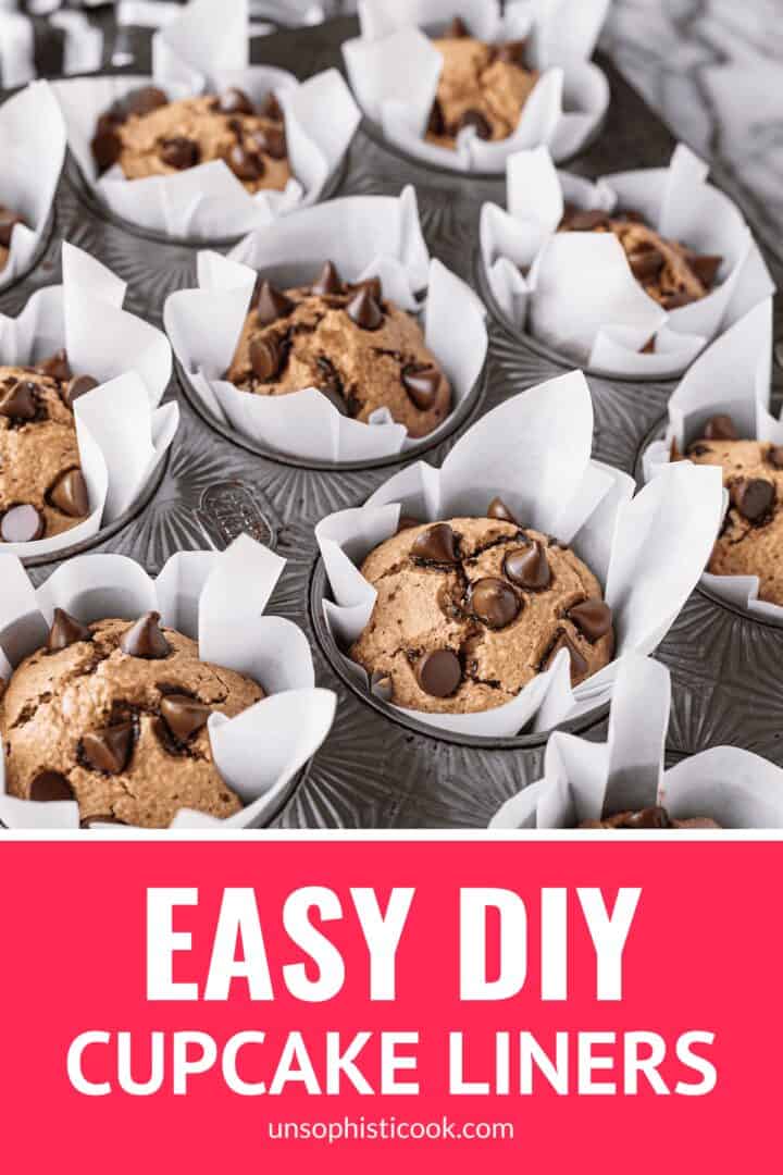 diy tulip cupcake liners made with parchment paper in a muffin tin