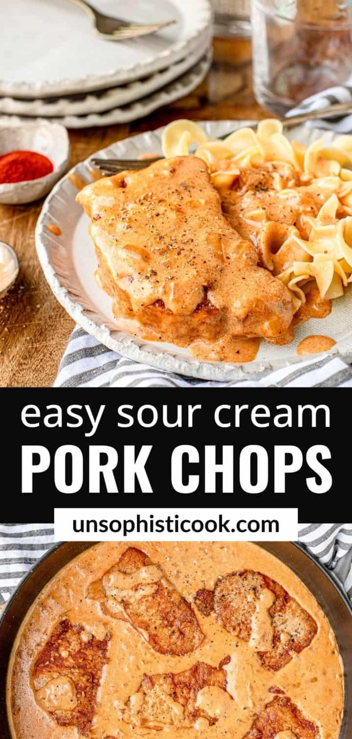 hungarian sour cream pork chops and pasta recipe pinterest graphic