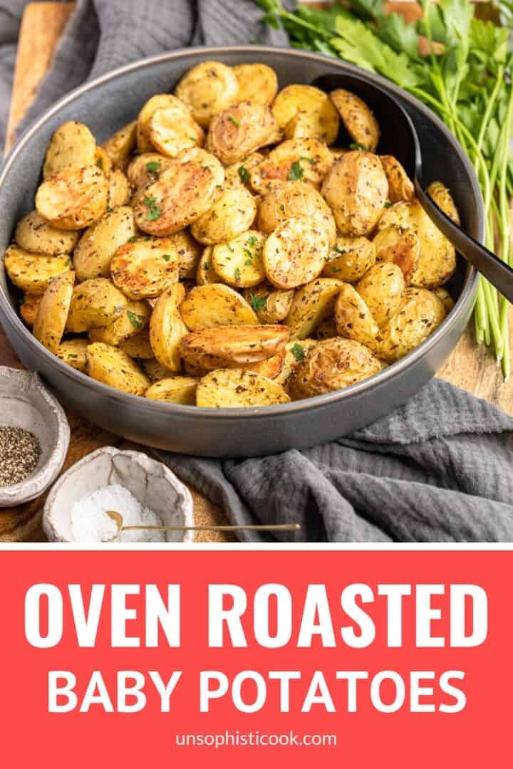 oven roasted baby potatoes pinterest graphic