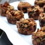 stuffing muffins recipe on a white ceramic platter