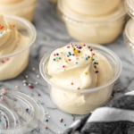creamy pudding birthday cake shot recipe with colorful sprinkles on top