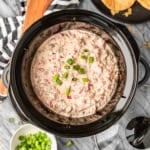 sausage dip recipe in a crockpot with tortilla chips