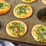 crescent roll breakfast quiche in a textured muffin tin