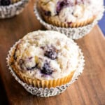 bakery style muffins with black and white paper muffin tin liners