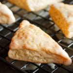copycat starbucks vanilla bean scones on a wire cooling rack