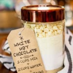 white hot chocolate mix in a jar with a lid