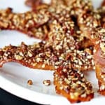 maple candied bacon with chopped pecans