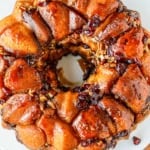 grands monkey bread on a white ceramic cake stand