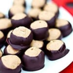 peanut butter buckeyes on a white plate